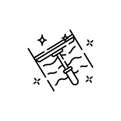 Window cleaning squeegee with water splashes and sparkles on transparent background simple line art style