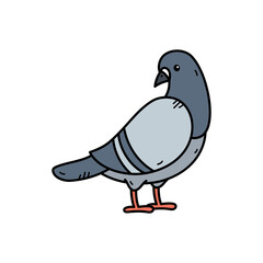 Pixelated Pigeon With Gray Blue Feathers And Orange Legs Standing On White Transparent Background Simple Cartoon Style