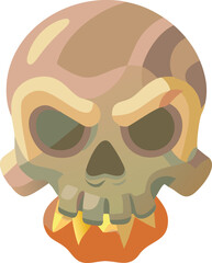 A skull with an open mouth displaying a single tooth, emphasizing its eerie and skeletal features.