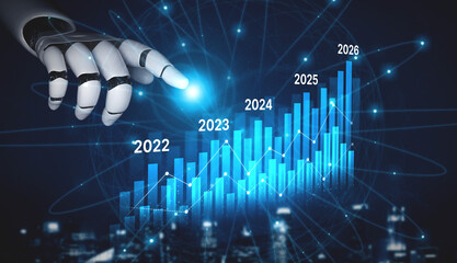 Fototapeta na wymiar AI-generated image showing data-driven projection of business performance trends across five years using charts and analytics for strategic planning and decision making Vouch