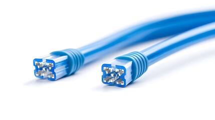 Blue ethernet cable close up network connection internet lan rj data technology wires communication broadband 100mbps