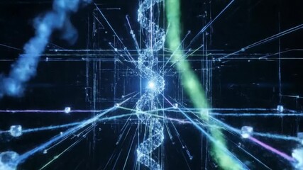 Abstract digital visualization of a glowing DNA helix, symbolizing advanced genetic research, biotechnology, and the intricate code of life within a high-tech, interconnected network - Powered by Adobe