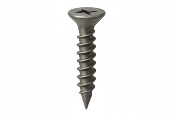 Silver metal screw providing strong fastening for construction, carpentry, and repair work, transparent background