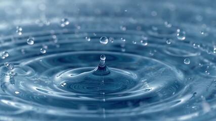 A mesmerizing close-up captures a water droplet's impact, creating ripples and ephemeral beauty. The photo freezes the moment of collision, showing the dynamic dance of water - Powered by Adobe