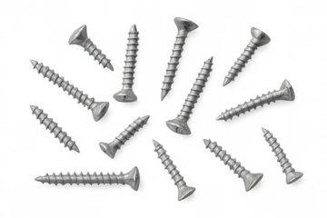 Stainless steel metal screws fasteners for construction, woodworking, and diy projects, transparent background cutout