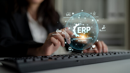 ERP platform visual showing centralized system for enterprise resource planning, improving...
