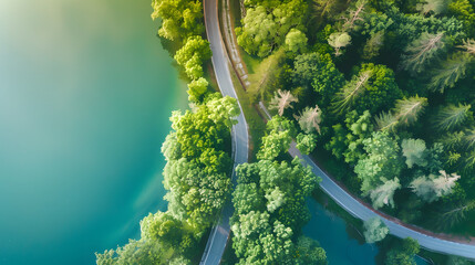 AerialViewRoadForestLake