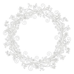 Elegant floral wreath design featuring intricate vines and butterflies, suitable for decorative use