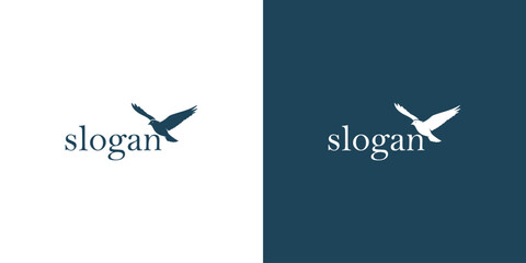 Minimalist logo design featuring a bird silhouette and the word 'slogan' on contrasting backgrounds