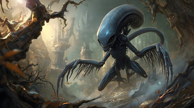 Sci-Fi Monster Lurking in a Bleak Wasteland