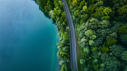 AerialViewRoadForestLake