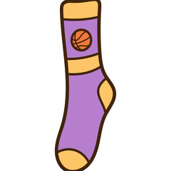 Purple Athletic Sock With Basketball Emblem And Yellow Accents On Transparent Background