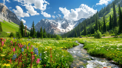 MountainMeadowWithStreamAndFlowers