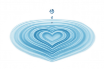 Water drop creating heart shape ripples, symbolizing love, emotion, romance, and purity on transparent background