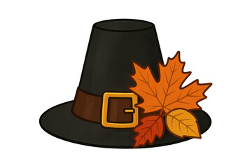 Pilgrim Hat with Autumn Leaves: A traditional Pilgrim hat adorned with vibrant autumn leaves. A simple symbol of the season.