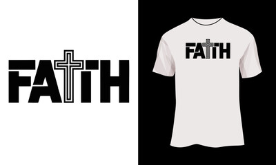 Faith Typography with Minimalist Line Art Cross – Modern Christian T-Shirt Vector Design