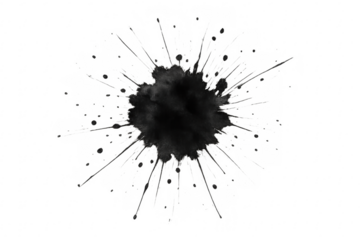 Black ink splash stain spreading on transparent background