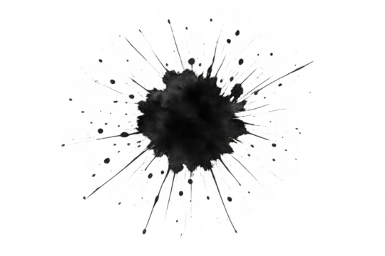 Black ink splash stain spreading on transparent background