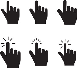 Obraz premium Set of six black hand cursor icons indicating clicking and selecting action on a white background