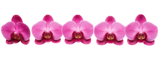 Five pink orchid blossoms isolated on transparent background