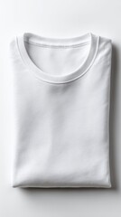 Classic White Crew Neck T-Shirt, Neatly Folded on a Minimalist Light Background.