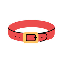 Red pet collar with yellow buckle accessory for dogs and cats isolated on white background cute doodle illustration