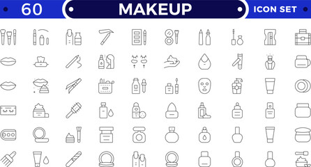 Makeup outline icon set. Sun and Protection icon set. Contains icons sunscreen, ultraviolet, sunglasses, SPF protection, umbrella, sunburn, sun hat and more.