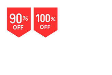 Red discount percentage badges set isolated on transparent background