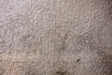Close-up of a worn, distressed wall surface with subtle stains, rough texture, and natural imperfections. The neutral beige and gray tones create a weathered, vintage look for use as a background.