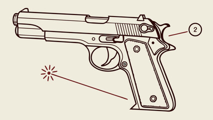 Handgun Diagram Semi-Automatic Pistol Weapon Illustration Firearms Sketch Gun Blueprint Detailed Gun Drawing Firearm Parts Gun Anatomy Self-Defense Weapon Security Weaponry Police Equi.