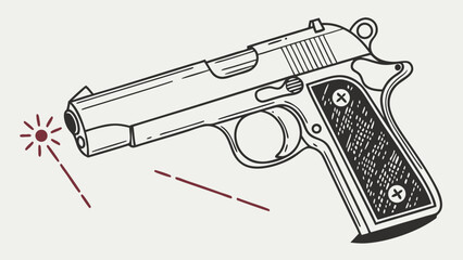 Handgun Gun Pistol Weapon Firearm Hand Drawn Sketch Illustration Design Element Graphic Black and White Vintage Retro Outlaw Western Crime Danger Bullet Shooting Aim Trigger.