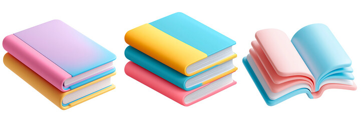Set of Pastel 3d Books for Learning and Reading Concepts
