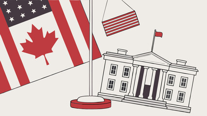 International Relations Government Building Flags Diplomacy Partnership Illustrated Vector Graphic.