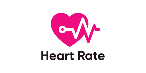 Heart Rate Logo Design with Modern Pulse Line in Heart Shape for Medical, Health, and Fitness Technology Branding