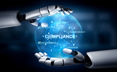Fototapeta premium AI ensures compliance with automated policy checks, smart regulation systems, and intelligent auditing to protect organizations and improve transparency. Artificial intelligence spline