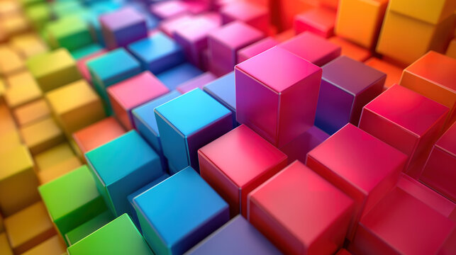 Dynamic set of connected colorful cubes for creative and energetic designs