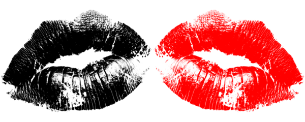 Bold Abstract Black and Red Lipstick Print With Human Lip Texture Artistic Design Isolated on a Transparent or White Background