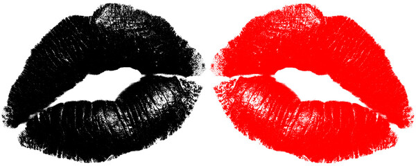 Realistic Black and Red Lip Print Bold Lipstick Stamp Isolated Minimal Design on a Transparent or White Background