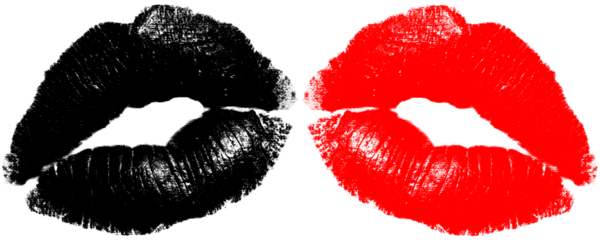Realistic Black and Red Lip Print Bold Lipstick Stamp Isolated Minimal Design on a Transparent or White Background