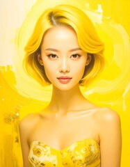 Woman with vibrant yellow hair and dress