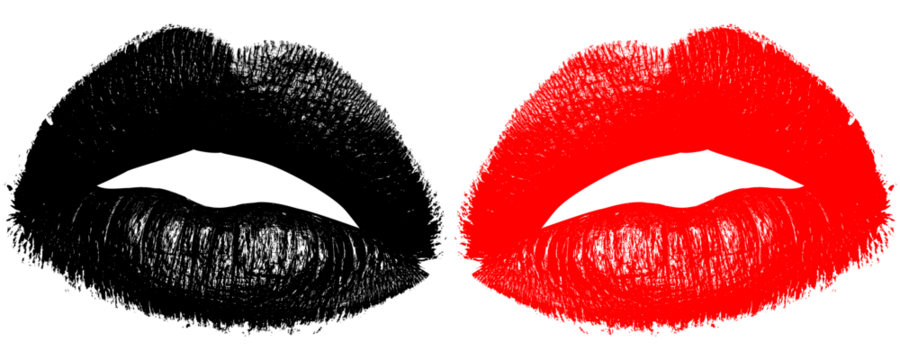 Black and Red Lipstick Impression Realistic Lip Mark Isolated on a Transparent or White Background