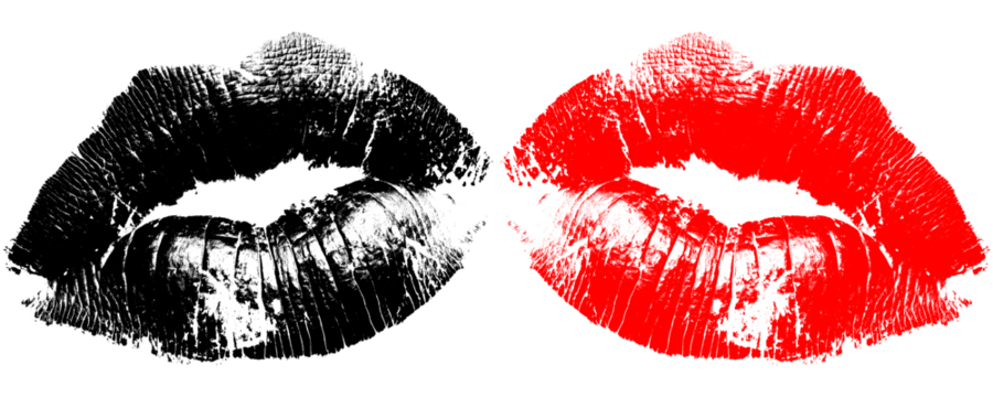 Bold Abstract Black and Red Lipstick Print With Human Lip Texture Artistic Design Isolated on a Transparent or White Background