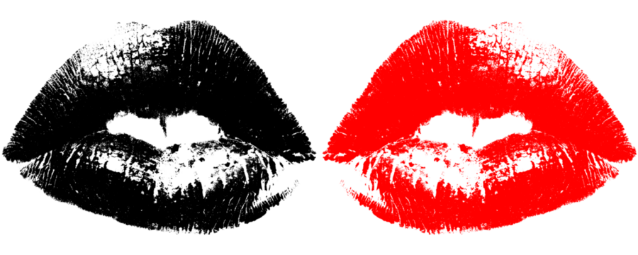 Bold Black and Red Lipstick Print Realistic Human Lips Impression Minimal Style Isolated on a Transparent or White Background