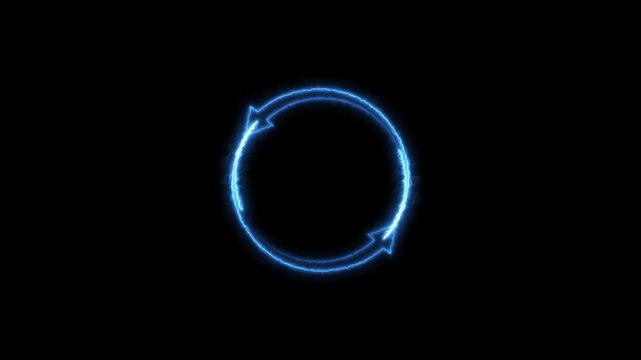 Rotating circle arrows neon bright royal blue color animation 4k video.