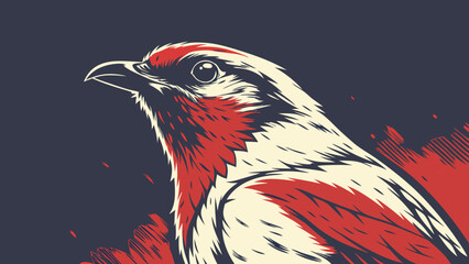 Fototapeta premium Stylized Raptor Head Bird of Prey Red and White Vector Illustration Graphic Design Element.