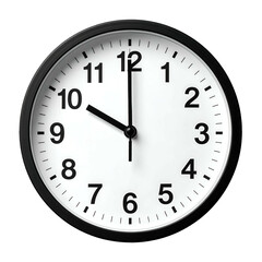 A round, simple wall clock with a white face, black numbers and hands, at 1000