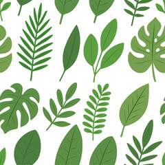 Seamless tropical foliage pattern. Botanical background with green leaves for summer and nature projects