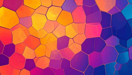 Luminous Voronoi Cells with a Vibrant Sunset to Twilight Gradient