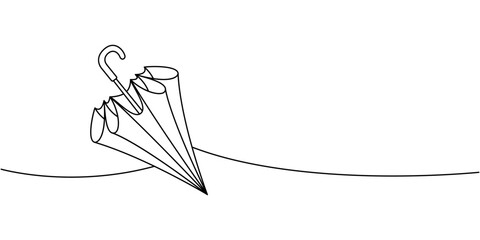 Umbrella in continuous line minimalist style, modern vector parasol for rain, shelter and weather illustration