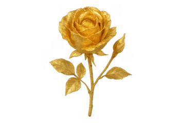 Golden rose bloom with leaves and bud
